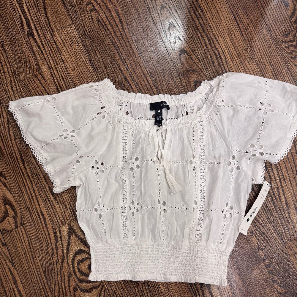 NWT - White eyelet short sleeve blouse